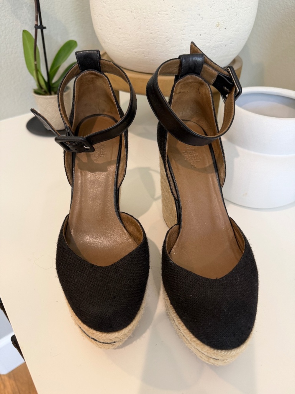 HERMES ESPADRILLE IVOIRE TOILE BLACK NOIR 36